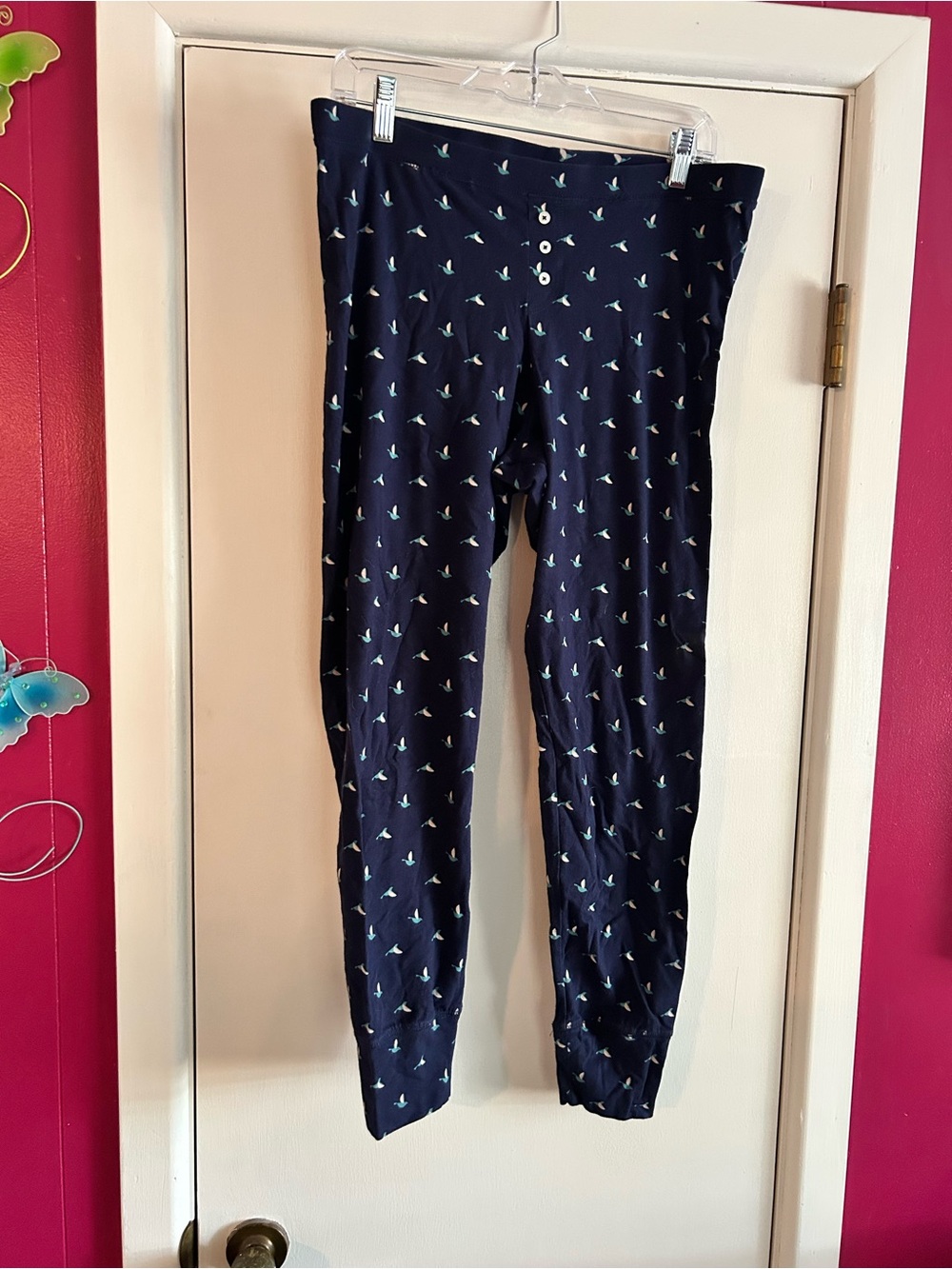 Navy Blue Leggings with Mint Bird Print